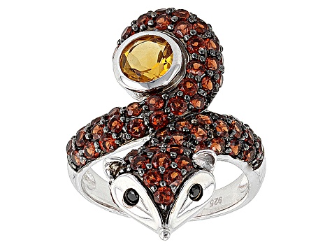 Red Garnet Rhodium Over Sterling Silver Fox Ring 2.94ctw