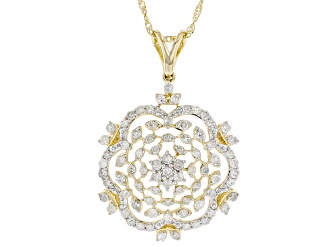 White Diamond 10K Yellow Gold Cluster Pendant With Chain 1.00ctw