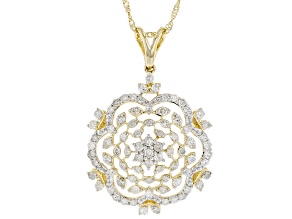 White Diamond 10K Yellow Gold Cluster Pendant With Chain 1.00ctw