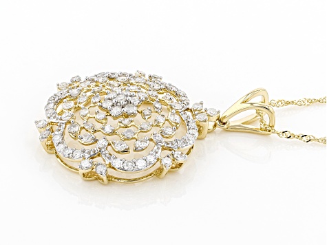 White Diamond 10K Yellow Gold Cluster Pendant With Chain 1.00ctw