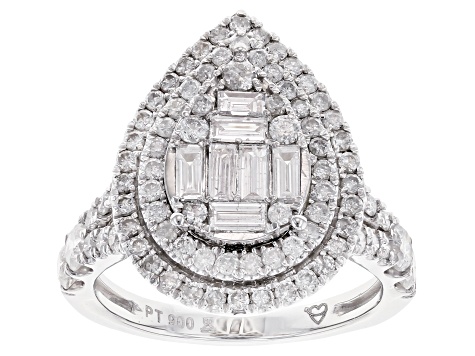 White Diamond 900 Platinum Cluster Ring 2.00ctw