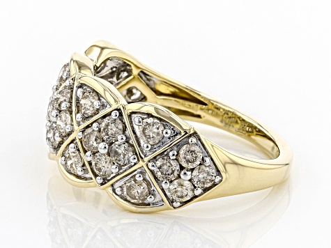 Diamond 10k Yellow Gold Wide Band Ring 1.00ctw