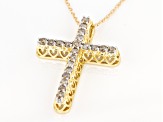 Diamond 10k Yellow Gold Cross Pendant With 18" Rope Chain 0.50ctw