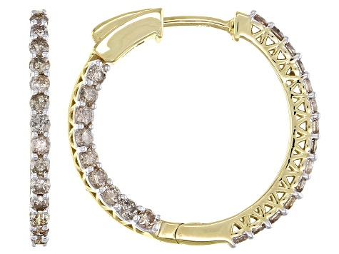 White Diamond 10k Yellow Gold Hoop Earrings 1.00ctw