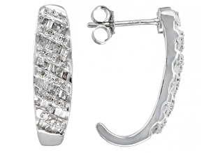 White Diamond 10k White Gold J-Hoop Earrings 0.60ctw