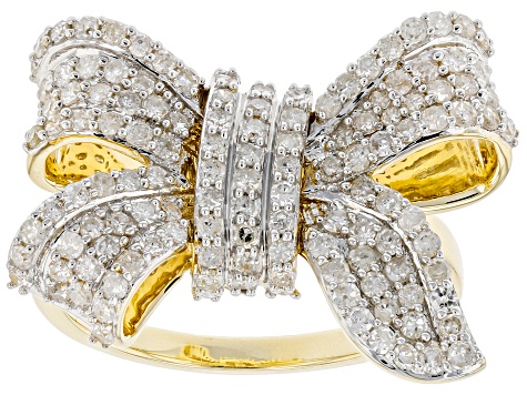 White Diamond 10K Yellow Gold Bow Ring 1.00ctw - ODG175