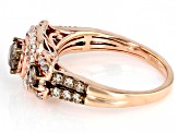 Champagne And White Diamond 10k Rose Gold 3-Stone Halo Ring 1.50ctw
