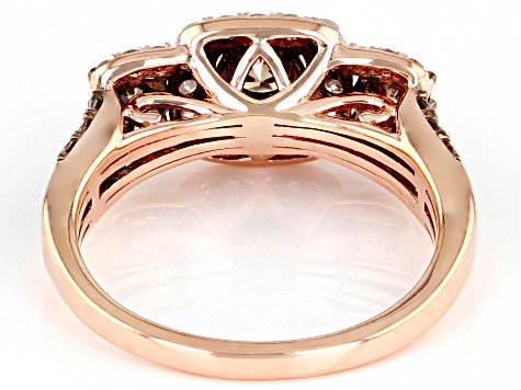 Champagne And White Diamond 10k Rose Gold 3-Stone Halo Ring 1.50ctw