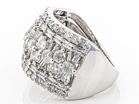 White Diamond 900 Platinum Wide Band Ring 2.00ctw