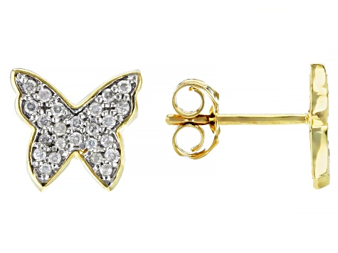 White Diamond 10k Yellow Gold Butterfly Earrings 0.20ctw - ODG203 | JTV.com