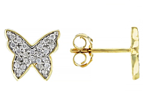 White Diamond 10k Yellow Gold Butterfly Earrings 0.20ctw