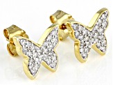 White Diamond 10k Yellow Gold Butterfly Earrings 0.20ctw