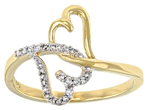 White Diamond 10K Yellow Gold Interlocking Heart Ring 0.10ctw