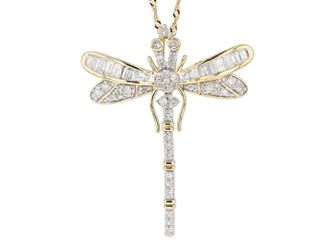 18k Yellow Gold Filled Necklace Pendant Cross Dragonfly 18"Chain Link GF Jewelry 