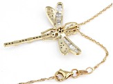 White Diamond 10K Yellow Gold Dragonfly Pendant With Chain 0.70ctw
