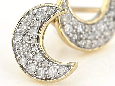 White Diamond 10K Yellow Gold Crescent Moon Earrings 0.30ctw