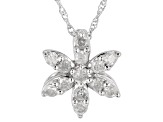 White Diamond 10k White Gold Floral Pendant With 18" Rope Chain 0.25ctw