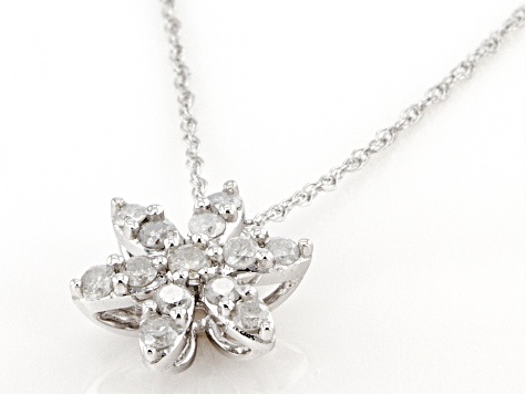 White Diamond 10k White Gold Floral Pendant With 18" Rope Chain 0.25ctw