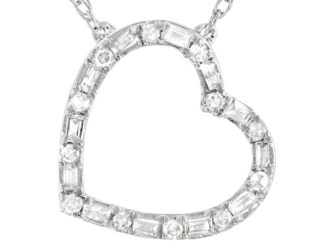 White Diamond 10k White Gold Heart Necklace 0.15ctw