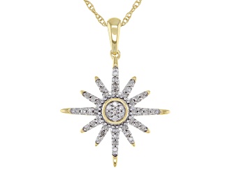 White Diamond 10k Yellow Gold Star Pendant With 18" Rope Chain 0.15ctw