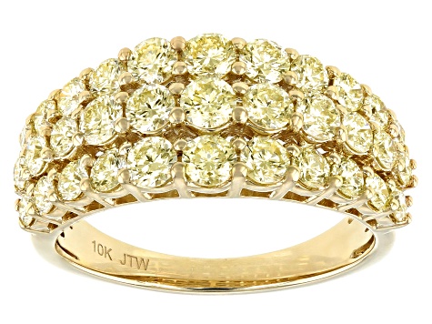 Natural Yellow Diamond 10k Yellow Gold Multi-Row Ring 2.00ctw