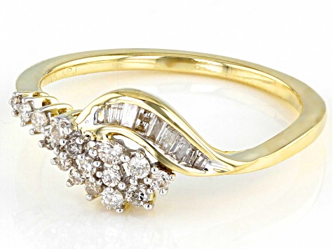 White Diamond 10k Yellow Gold Cluster Ring 0.25ctw
