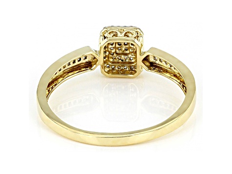 White Diamond 10K Yellow Gold Cluster Ring 0.15ctw