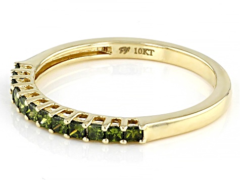 Green Diamond 10k Yellow Gold Band Ring 0.33ctw