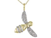 White Diamond 10k Yellow Gold Bee Pendant With 18" Rope Chain 0.15ctw