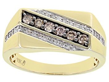 Picture of Champagne And White Diamond 10k Yellow Gold Mens Band Ring 0.50ctw