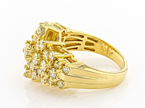 Light Yellow Diamond 10k Yellow Gold Multi-Row Cluster Ring 2.00ctw ...