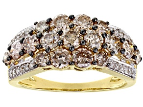 Champagne And White Diamond 10k Yellow Gold Cluster Ring 2.15ctw