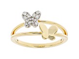 White Diamond 10k Yellow Gold Butterfly Ring 0.10ctw