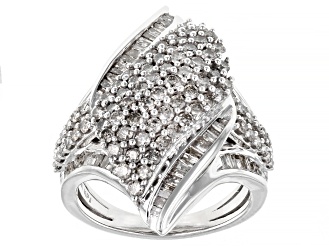 White Diamond 10k White Gold Cluster Ring 2.15ctw