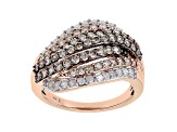Champagne And White Diamond 10k Rose Gold Multi-Row Ring 1.40ctw