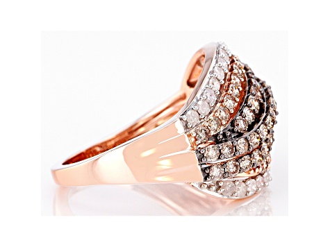 Champagne And White Diamond 10k Rose Gold Multi-Row Ring 1.40ctw
