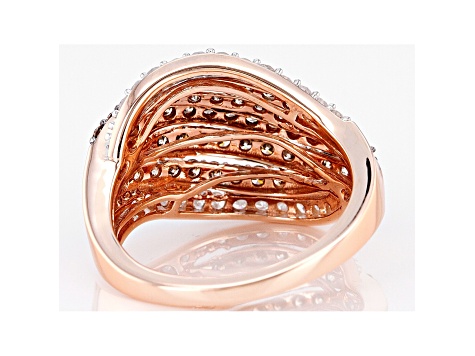 Champagne And White Diamond 10k Rose Gold Multi-Row Ring 1.40ctw