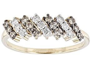 Champagne And White Diamond, 10k Yellow Gold Band Ring 0.45ctw