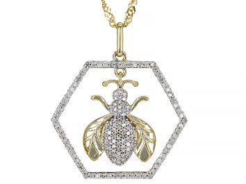 Picture of White Diamond 10k Yellow Gold Bee Pendant With 18" Singapore Chain 0.33ctw