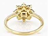 Champagne And White Diamond 10k Yellow Gold Cluster Floral Ring 0.75ctw