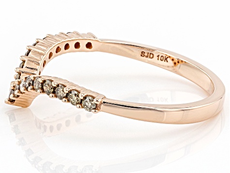 Champagne Diamond 10k Rose Gold Chevron Band Ring 0.25ctw