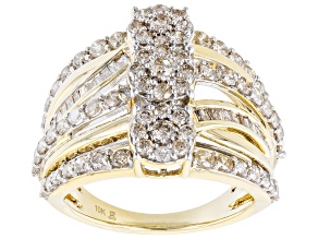 White Diamond 10k Yellow Gold Crossover Cluster Ring 2.00ctw