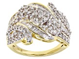 White Diamond 10k Yellow Gold Bypass Cluster Ring 1.50ctw