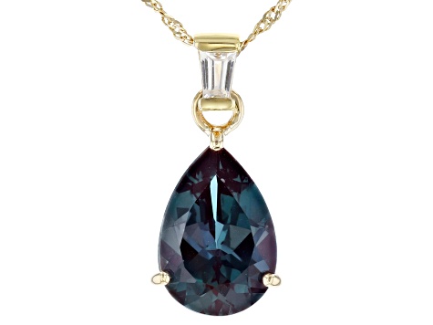 Blue Lab Created Alexandrite 10k Yellow Gold Pendant With Chain 3.85ctw