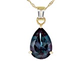 Blue Lab Created Alexandrite 10k Yellow Gold Pendant With Chain 3.85ctw