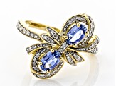 Blue Ceylon Sapphire 10K Yellow Gold Bow Ring 1.18ctw