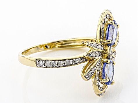 Blue Ceylon Sapphire 10K Yellow Gold Bow Ring 1.18ctw