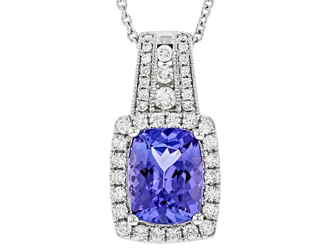 Cruise Ship Collection Blue Tanzanite Rhodium Over 14K White Gold Pendant with Chain 2.13ctw