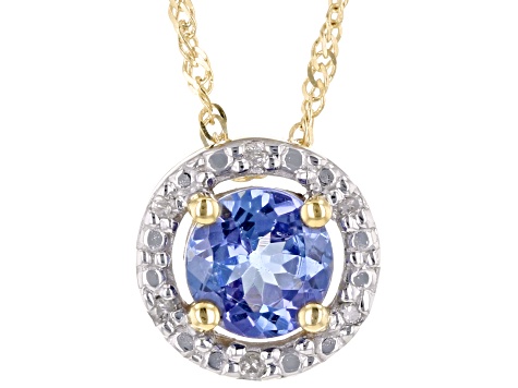 Blue Tanzanite 10K Yellow Gold Pendant With Chain 0.46ctw