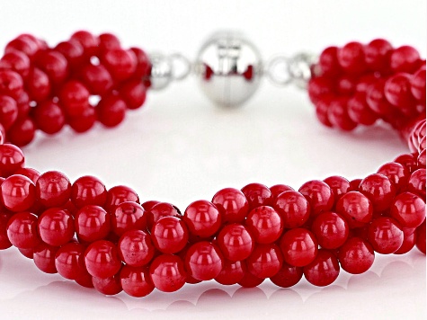Red coral sterling silver twisted bead bracelet - ONH047B | JTV